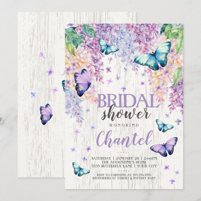 Lilacs et papillon | Invitation de douche nuptiale (Devant / Derrière)