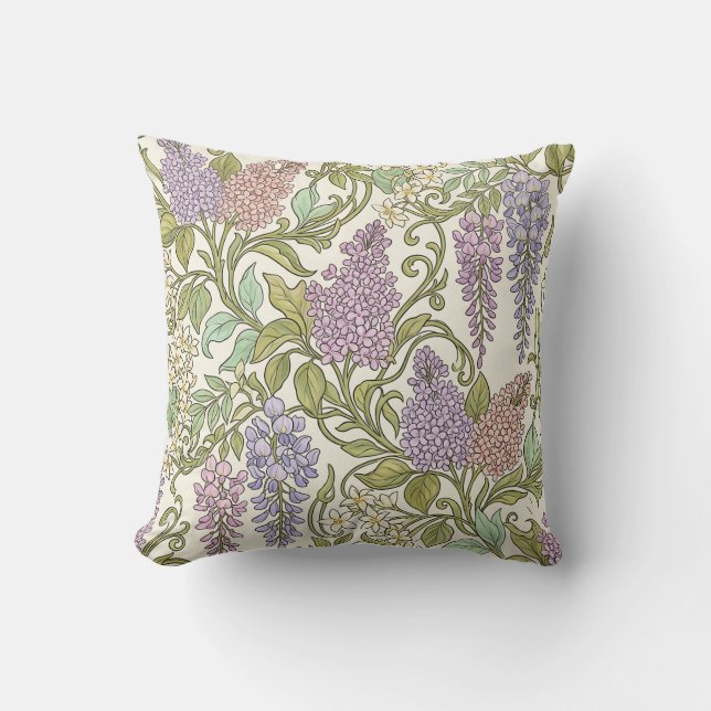 Lilacs Flora Spring Art Throw Pillow (Front)