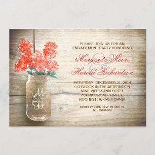 lilacs in mason jar rustic engagement party invite