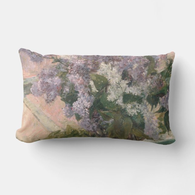 Lilacs in Window by Mary Cassatt American Painter Lumbar Pillow (Front)