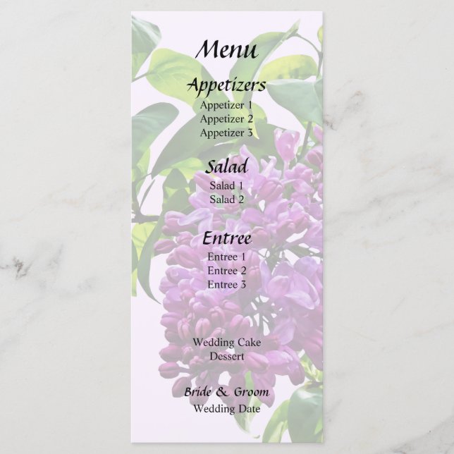 Lilacs Just Opening Menu (Front)