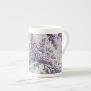 Lilacs Lilac Blossoms Sage Green Dusty Lavender Bone China Mug