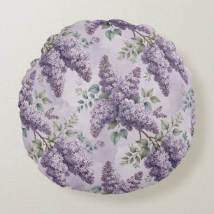 Lilacs Lilac Blossoms Sage Green Dusty Lavender Round Pillow