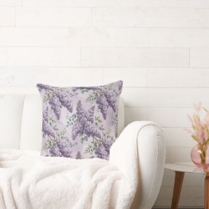 Lilacs Lilac Blossoms Sage Green Dusty Lavender Throw Pillow