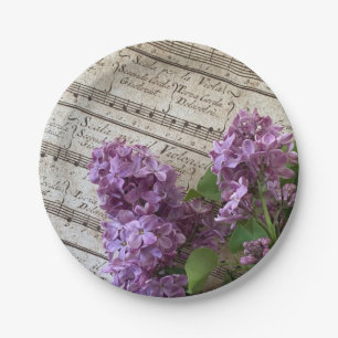 Lilacs on old music paper plate