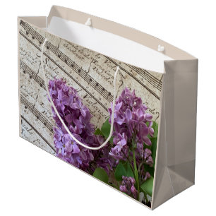 Lilacs on old sheet music large gift bag
