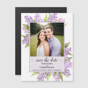 Lilacs & Photo Lavender Wedding Save the Date Magnetic Invitation