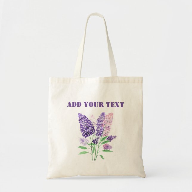 Lilacs purple flowers Watercolor Floral Elegant Tote Bag (Front)