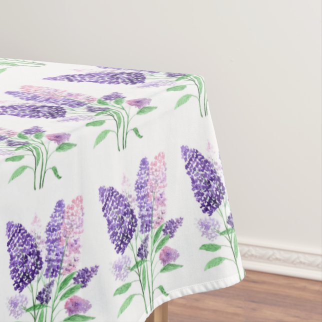 Lilacs Purple Flowers Watercolor Nature Pattern Tablecloth (In Situ)
