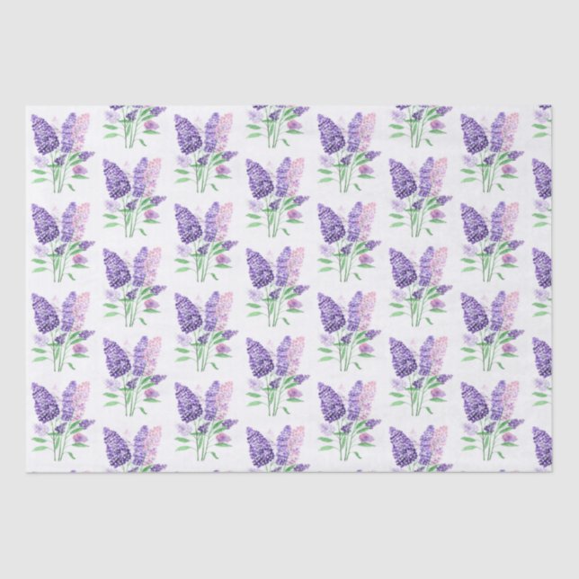 Lilacs Purple Flowers Watercolor Nature Pattern  Tissue Paper (Front)