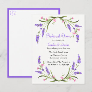 Lilacs Purple Watercolor Floral Rehearsal Dinner Invitation Postcard