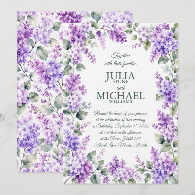 Lilacs Wedding Invitation (Front/Back)