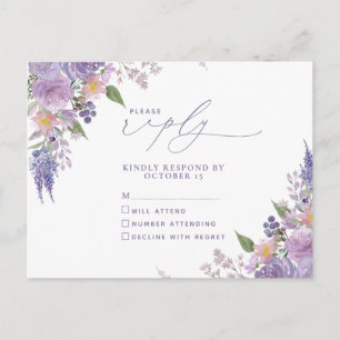 Lilas Lavande Floral Moderne Pas de Menu RSVP