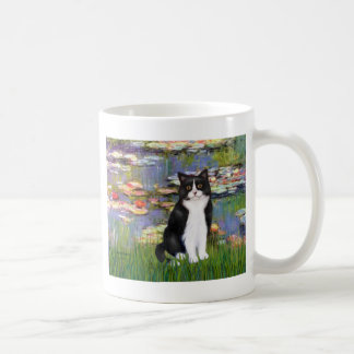 Lilies 2 - Black and White Cat Coffee Mug