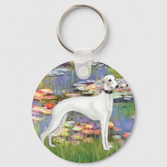 Lilies 2 - White Whippet (11b) Keychain (Front)