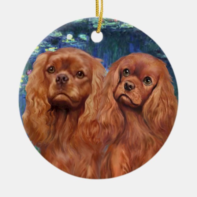 Lilies 5- Two Ruby Cavaliers Ceramic Ornament (Front)