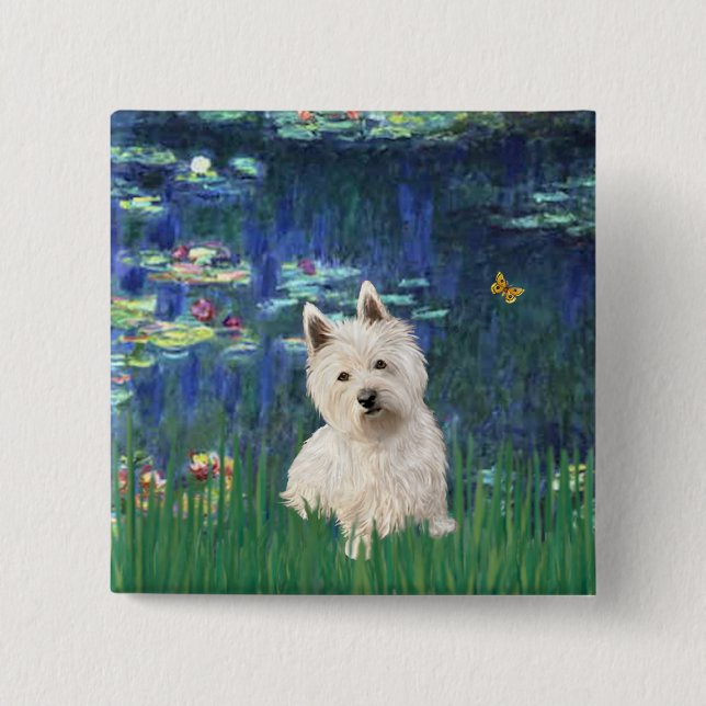 Lilies 5 - Westie 1 2 Inch Square Button (Front)