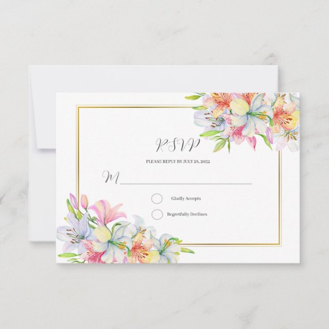 Lilies aquarelle fleurs mariage rsvp (Devant)