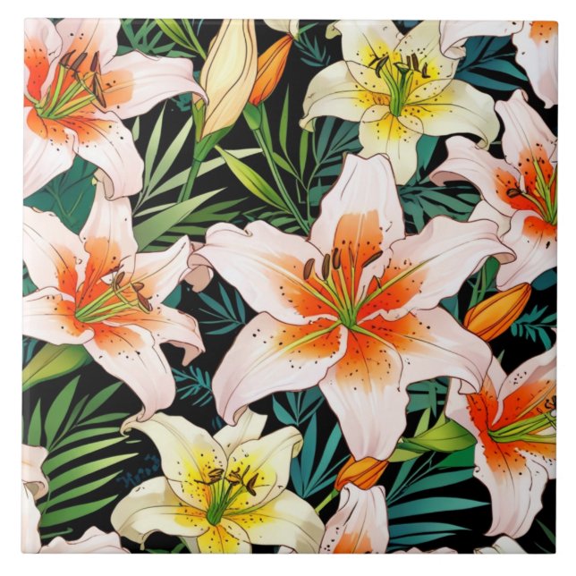 Lilies Ceramic Tile (Front)