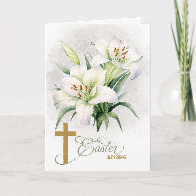 Lilies Christian Cross John 11 Scripture Easter Holiday Card (Front)