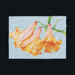 Lilies fine art botanic bell lily flowers  fleece blanket<br><div class="desc">Delicate lily artwork print in orange and sky blue. Designed exclusively from "Lilies" created from original pencil and watercolour painting by Sarah Trett.</div>