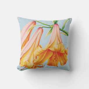 Lilies fine art by Sarah Trett blue orange pillow