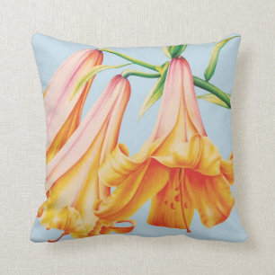 Lilies fine art by Sarah Trett blue orange pillow