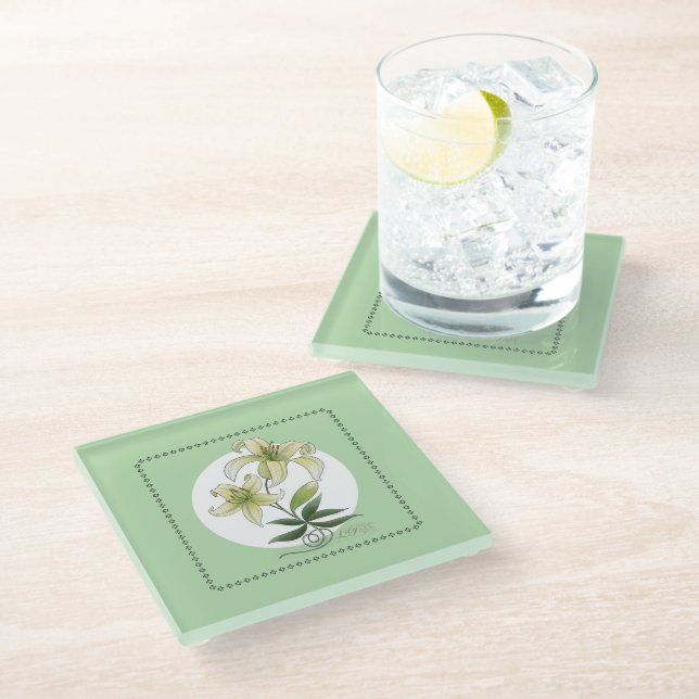 Lilies Glass Coaster (Angled)