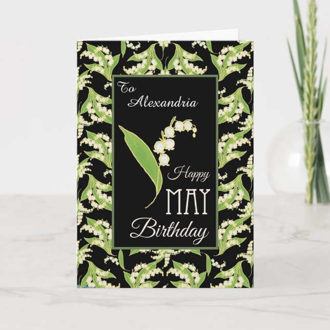 Lilies May Birthday Card to Personalize, Black (Front)
