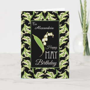 Lilies May Birthday Card to Personalize, Black