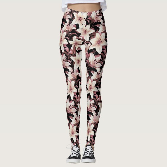 Lilies on black leggings (Front)