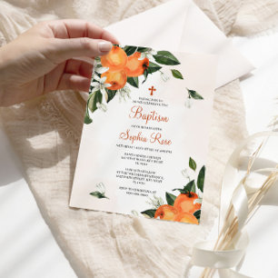 Lilies & Orange Floral Baptism Invitation