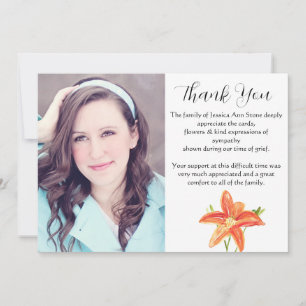 Lilies Orange Floral Funeral Death Thank you Invitation