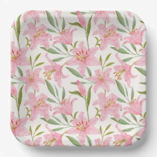 Lilies Paper Plates, Pink Floral Party Plate