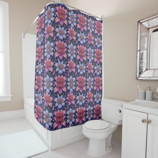 Lilies Pattern With Pink And Blue Flowers (In Situ)