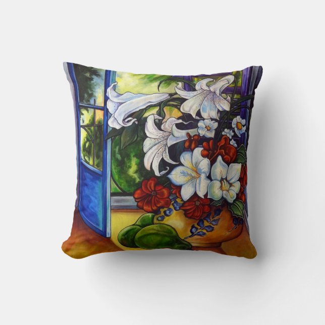 Lilies & Pears 16" X 16" Cotton Pillow (Front)