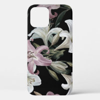 Lilies, pink white, floral pattern.