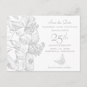 Lilies Save the Date Silver 25th Anniversary Announcement Postcard