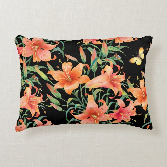 Lilies seamless background pattern.  accent pillow (Front)