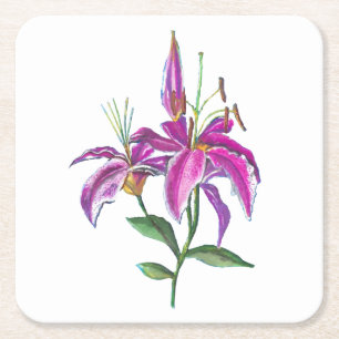 Lilies Square Paper Coaster