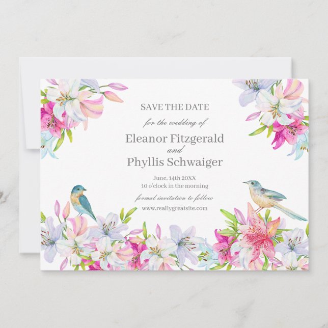 Lilies Watercolor Wedding  Save The Date (Front)