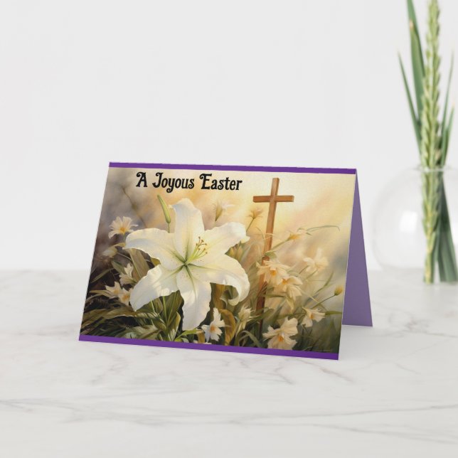 Lilies With Cross Folded Easter Card (Front)