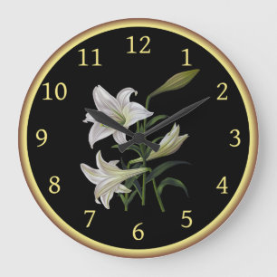 Lilium Longiflorum 005 ~ Botanical Art ~  Large Clock