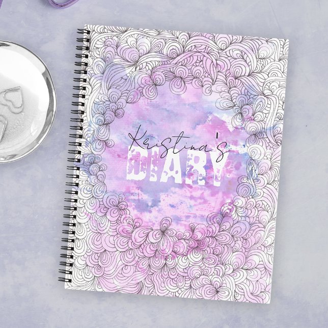 Lillac Azure Watercolor Black Ink Pattern Border Notebook (Creator Uploaded)