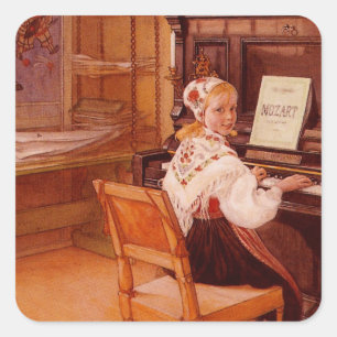 Lillanna Practicing Mozart on Piano Square Sticker