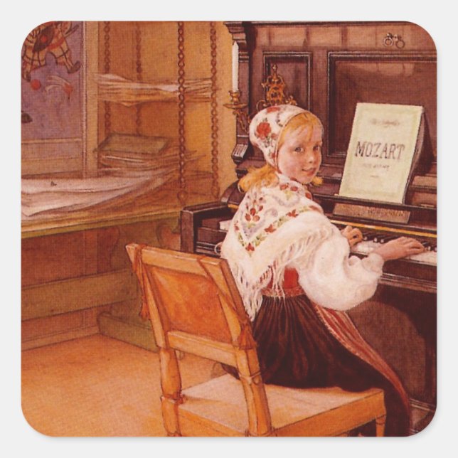 Lillanna Practicing Mozart on Piano Square Sticker (Front)