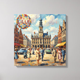Lille France Town Square Vintage Stretched Canvas Print