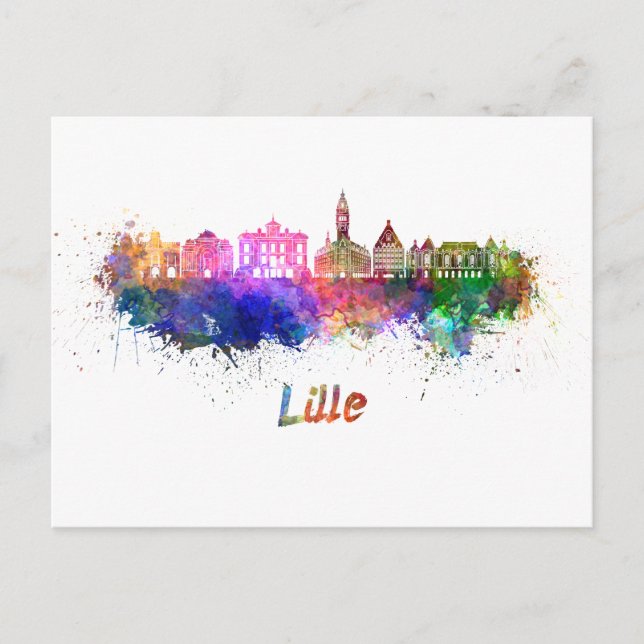 Lille skyline in watercolor postcard (Front)