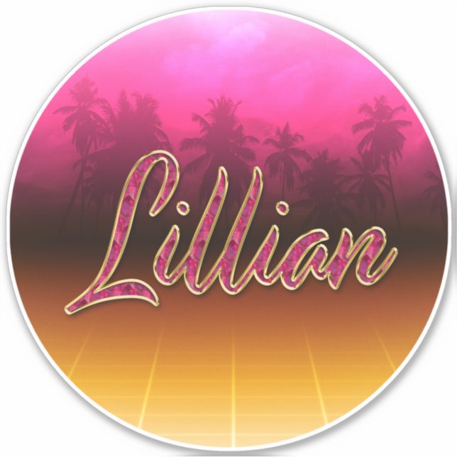 Lillian first name name golden pink sticker (Front)