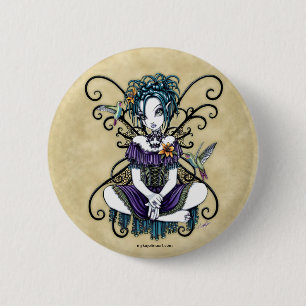 "Lillian" Gothic Hummingbird Fairy Art Button